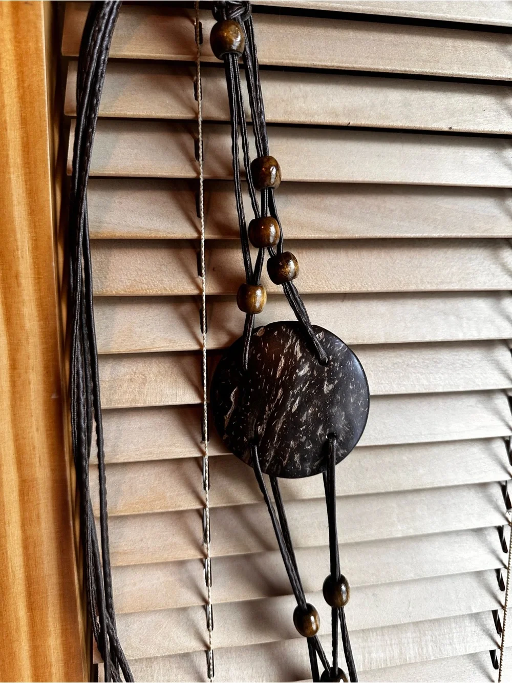 Boho Coconut Disk tie belt with Wooden Beads